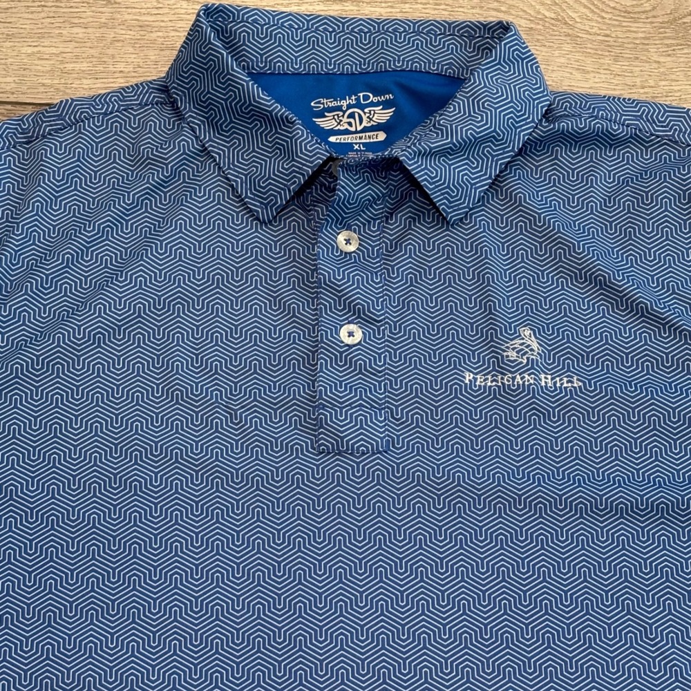 Straight Down Polo Shirt Mens XL Blue Geometric Pelican Hill Golf Performance